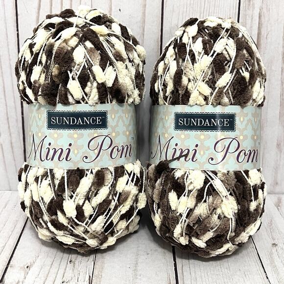 Sundance Mini Pom Lot of 2 Skeins of Yarn Brown & Cream - Picture 1 of 3